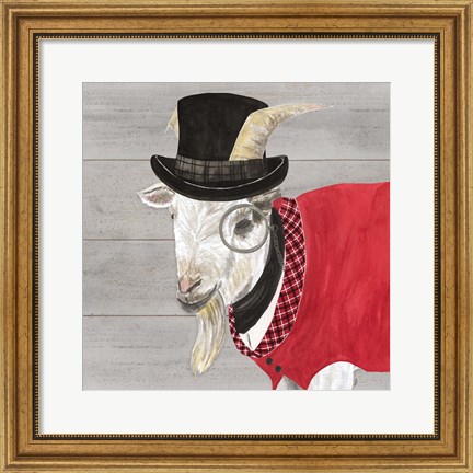 Framed Intellectual Animals VI Goat with Hat Print