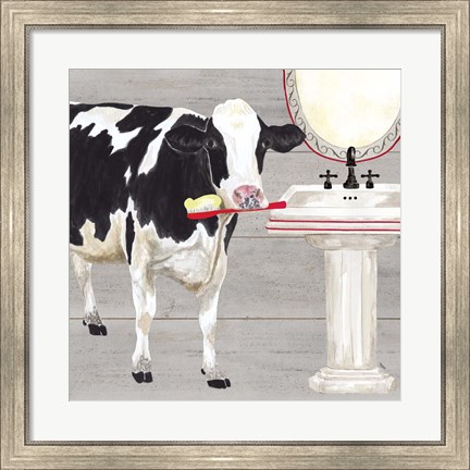 Framed Bath time for Cows Sink Print