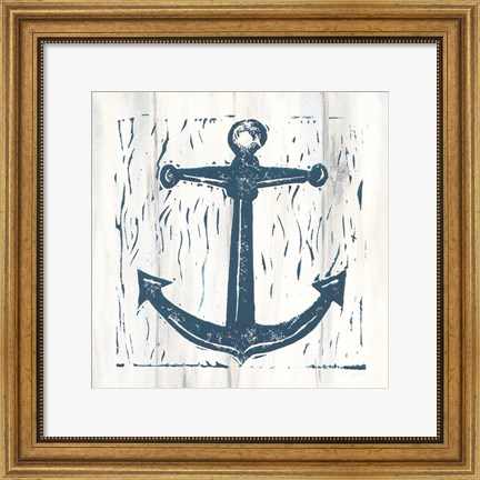 Framed Nautical Collage III On White Wood Print