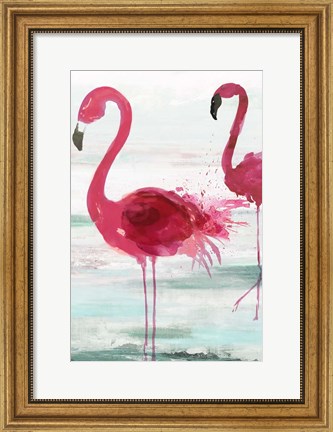 Framed Beach Flamingoes Print