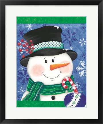 Framed Snowman with a Candy Cane Print