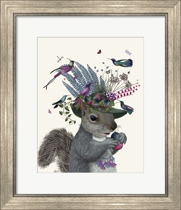 Framed Squirrel Birdkeeper and Blue Acorns Print