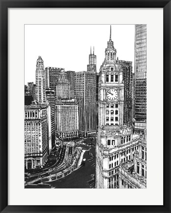 Framed B&amp;W Us Cityscape-Chicago Print