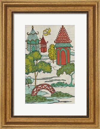 Framed Pagoda Landscape I Print