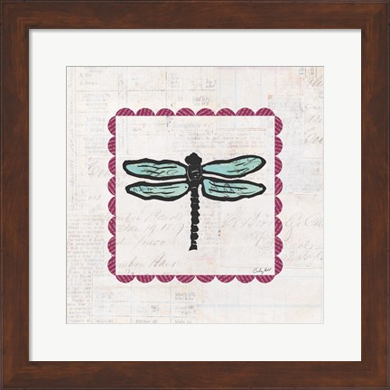 Framed Dragonfly Stamp Bright Print
