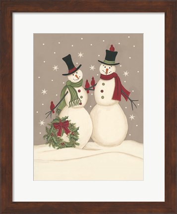 Framed Wreath &amp; Cardinal Snowmen Print