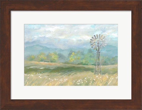 Framed Country Meadow Windmill Landscape Print