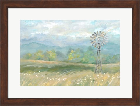 Framed Country Meadow Windmill Landscape Print