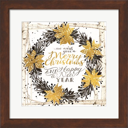 Framed We Wish You a Merry Christmas Birch Wreath Print