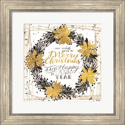 Framed We Wish You a Merry Christmas Birch Wreath Print