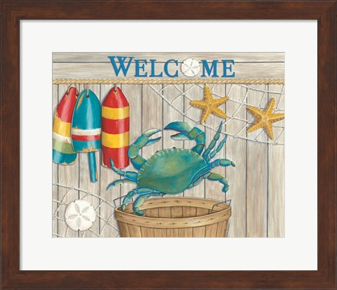 Framed Blue Crab &amp; Basket Print