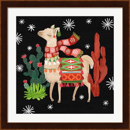 Framed Lovely Llamas IV Christmas Black Print