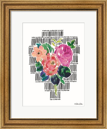 Framed Watercolor Floral with Black Lines II Print