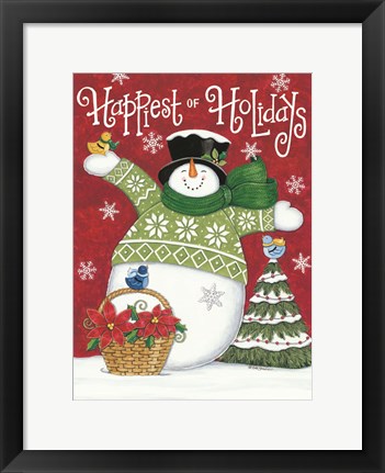 Framed Happiest of Holidays Snowman Print