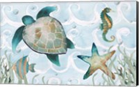 Watercolor Sea Creatures Panel (blue) Fine Art Print