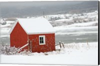North America, Canada, Nova Scotia, Cape Breton, Cabot Trail, Red Shed In Winter Fine Art Print