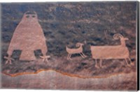 Ancient Petroglyph Of Owl And Big Horn Sheep, Utah Fine Art Print