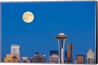 Seattle Skyline View With Full Moon Fine Art Print