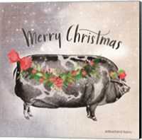 Vintage Christmas Be Merry Pig Fine Art Print