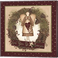 Folk Angel Christmas Wreath Fine Art Print