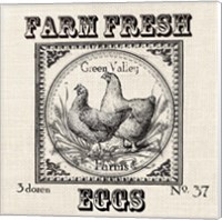 Farmhouse Grain Sack Label Chickens Fine Art Print