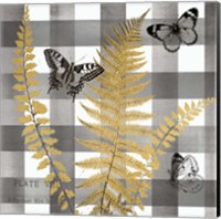 Buffalo Check Ferns and Butterflies Neutral I Fine Art Print