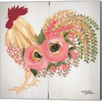 Floral Rooster on White Fine Art Print