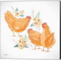 Trio of Floral Roosters Fine Art Print