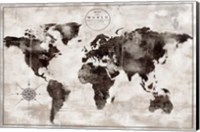 Rustic World Map Black and White Fine Art Print