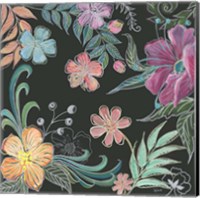 Boho Florals on Black II Fine Art Print