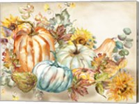 Watercolor Harvest Pumpkin landscape Fine Art Print