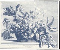 Navy Basket of Flowers I Fine Art Print