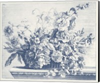 Navy Basket of Flowers II Fine Art Print
