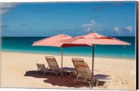 Beach Umbrellas On Grace Bay Beach, Turks And Caicos Islands, Caribbean Fine Art Print