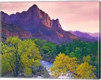 Utah, Zion National Park The Watchman Formation And The Virgin River In Autumn Fine Art Print