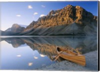 Canoe At The Lakeside, Bow Lake, Alberta, Canada Fine Art Print