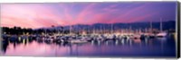 Boats Moored In Harbor At Sunset, Santa Barbara Harbor, California Fine Art Print
