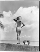 Woman Standing On Tropical Beach Wall Fine Art Print