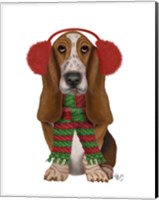 Christmas Des - Basset Hound and Ear Muffs Fine Art Print