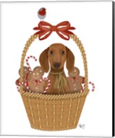 Christmas Des - Dog in Basket with Gingerbread Men Fine Art Print