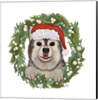 Christmas Des - Husky Wreath Fine Art Print