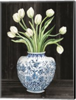 Blue and White Tulips Black I Fine Art Print