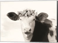 Spotted Cow with Flowers Fine Art Print