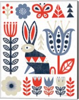 Folk Lodge Rabbit Red Navy Fine Art Print