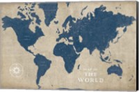 Burlap World Map I Navy Fine Art Print