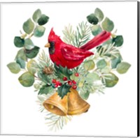 Northern Cardinal On Holiday Bells Fine Art Print