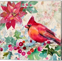 Holiday Poinsettia and Cardinal I Fine Art Print