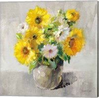 Sunflower Still Life I on Gray Fine Art Print