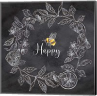 Bee Sentiment Wreath Black I-Happy Fine Art Print