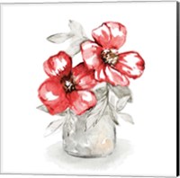 Red Florals In Watering Can II Fine Art Print